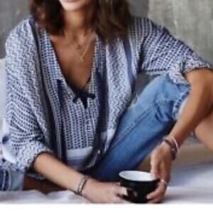 Rails Lily Woven Blue White Jacquard Blouse size small boho